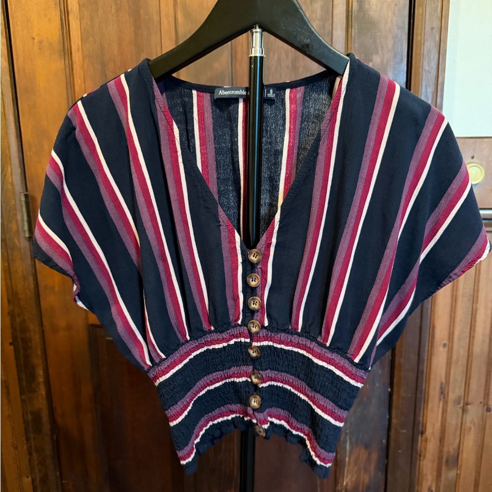 Abercrombie & Fitch Navy and Pink Striped Blouse